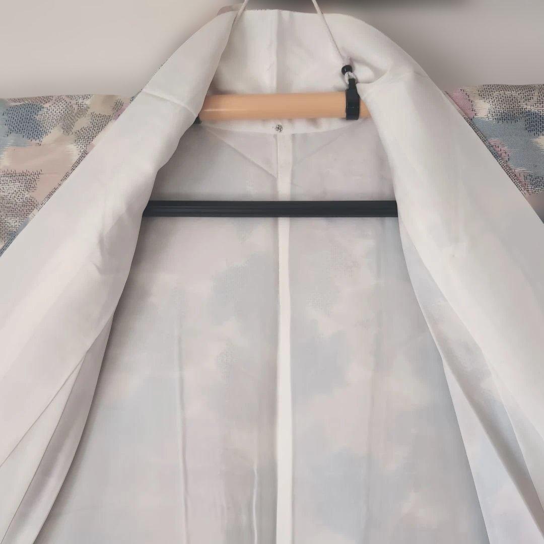 【三花】未使用品　十日町紬　袷　正絹　美品　アンティーク　着物　リユース