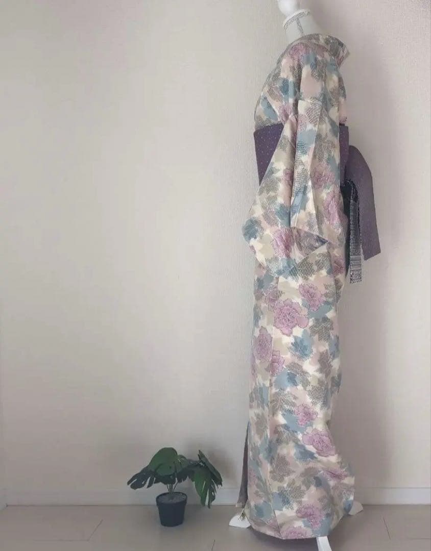 【三花】未使用品　十日町紬　袷　正絹　美品　アンティーク　着物　リユース