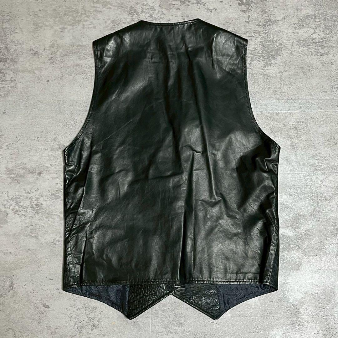 イタリア製 レザー ベスト オーストリッチ 型押し ブラック メンズ