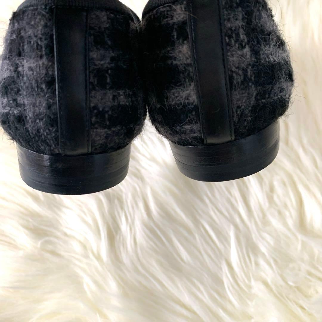 CHANEL チェック柄ツウィードパンプスフラットシューズ351/2 22.5