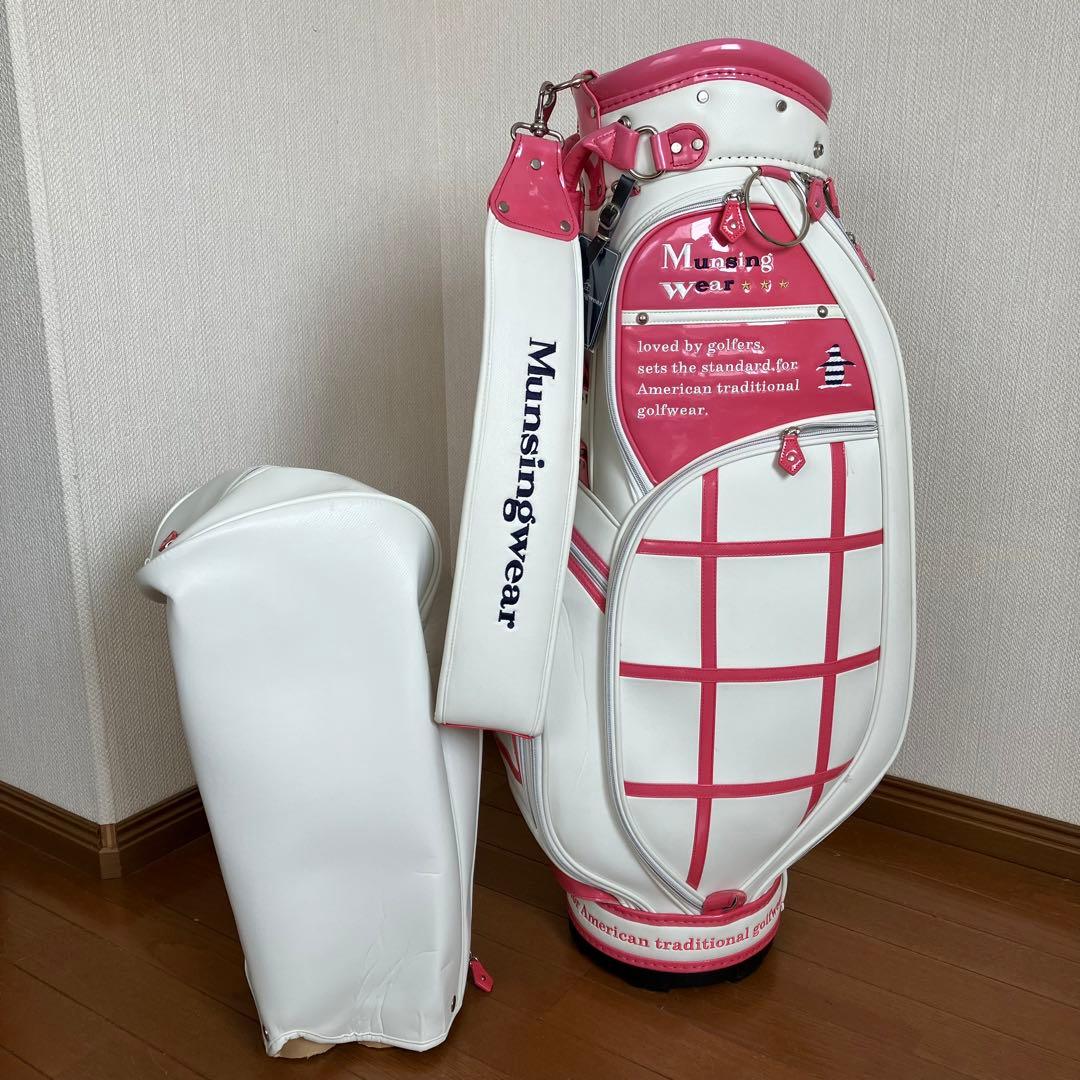 AB-229マンシングウェア キャディバッグ ホワイト×ピンク 5分割 送料無料