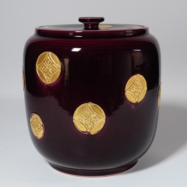 御室窯　紫交趾七宝文皆具　共箱　茶道具　水指　杓立　建水　蓋置