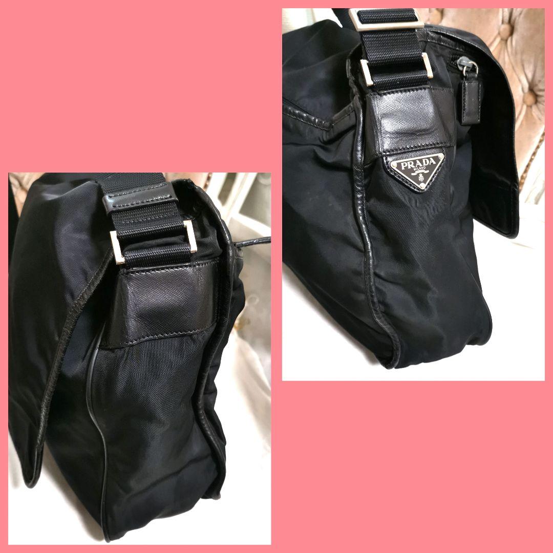 【良品】プラダPRADA斜めがけショルダーバッグ黒サフィアーノ鑑定済!