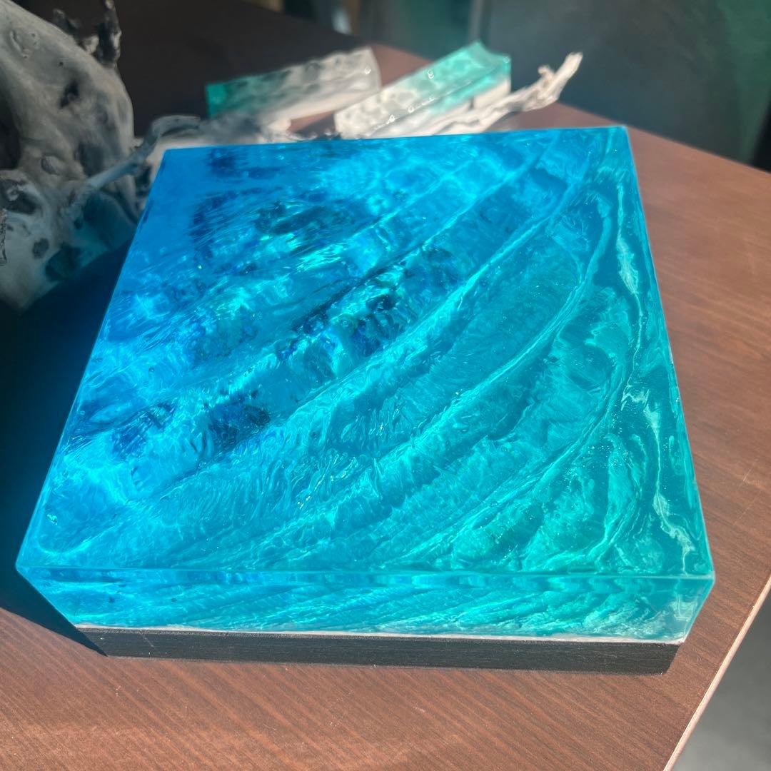 【波紋アート】Real Ocean／立体オブジェ／15cmプリズム×6cm