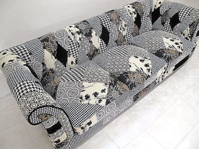 チェスターフィールド様式 パッチワーク3人掛けソファ 　英国クラシック様式