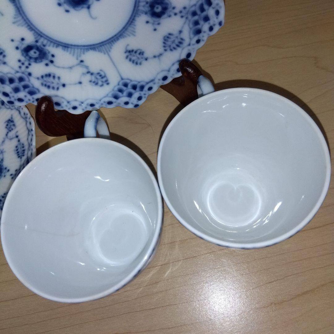 ロイヤルコペンハーゲン ブルーフルーテッド フルレース カップ＆ソーサー　ペア