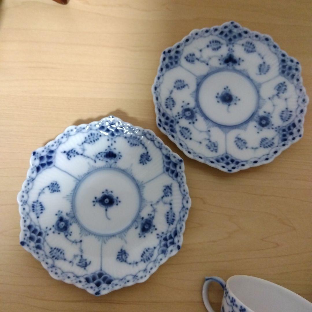 ロイヤルコペンハーゲン ブルーフルーテッド フルレース カップ＆ソーサー　ペア