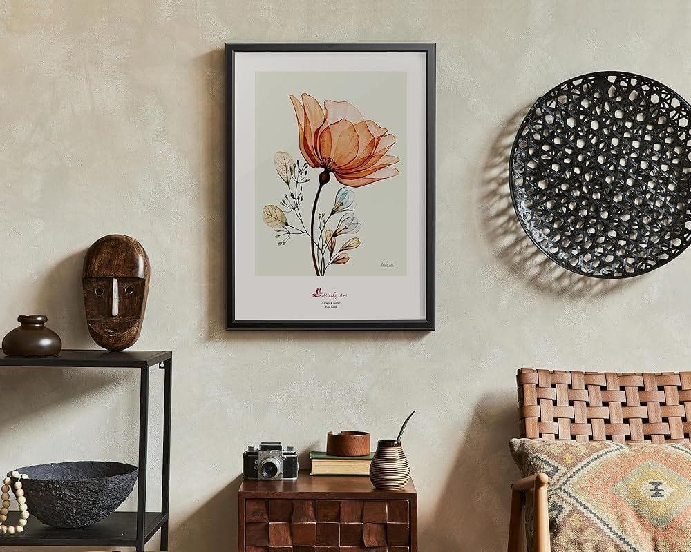 絵画「赤いバラ」 壁掛け A3 額入り (横32cm x 縦43cm)