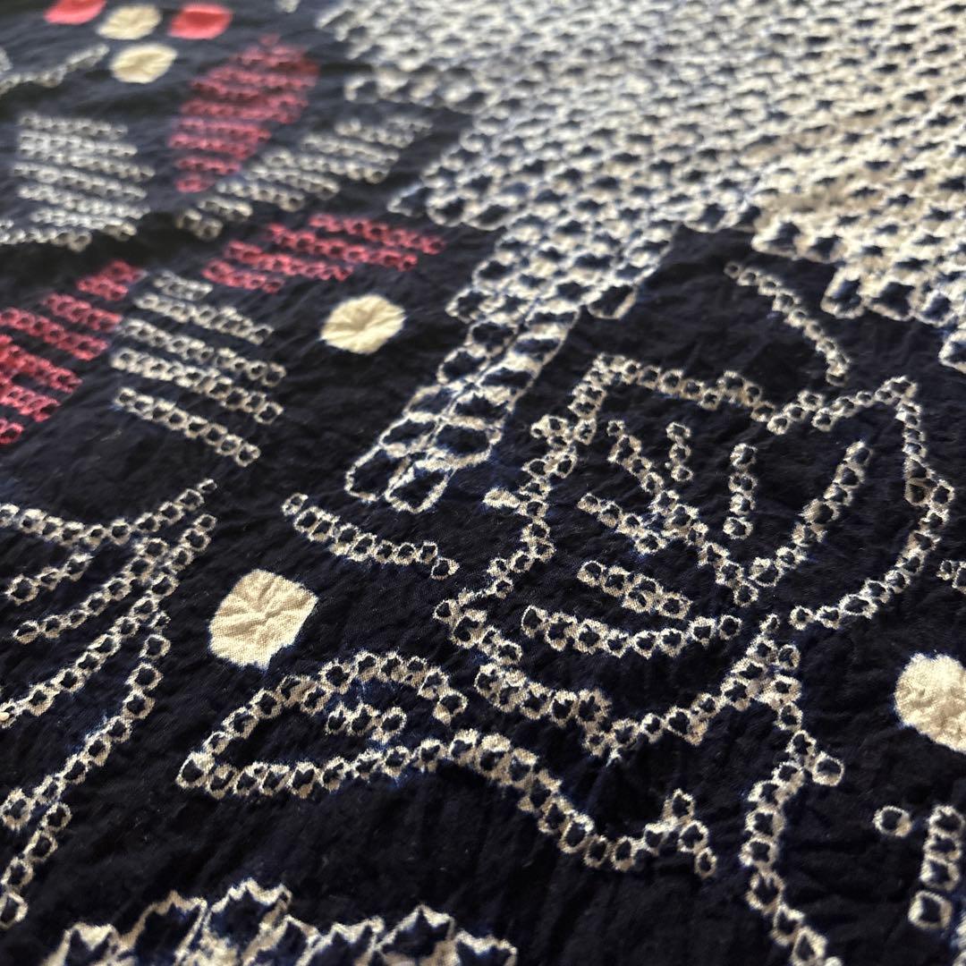 【SALE】有松鳴海絞り浴衣 手縫い 身丈161 葡萄 花紋 ヴィンテージ 浴衣