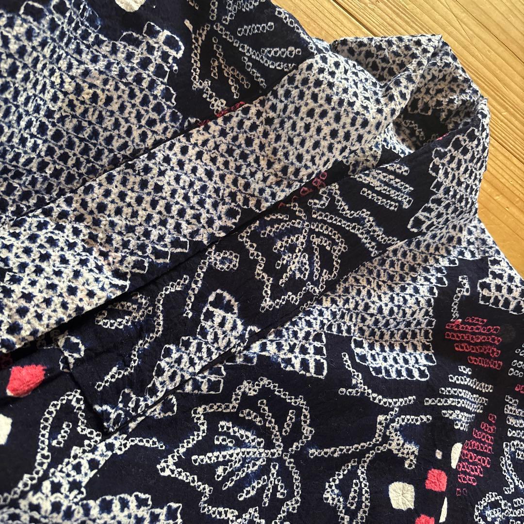 【SALE】有松鳴海絞り浴衣 手縫い 身丈161 葡萄 花紋 ヴィンテージ 浴衣