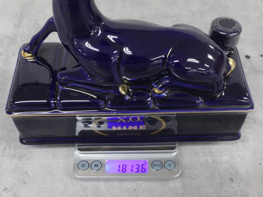 ▲未開栓 HINE X.O COGNAC 陶器 鹿ボトル リモージュ ブルー