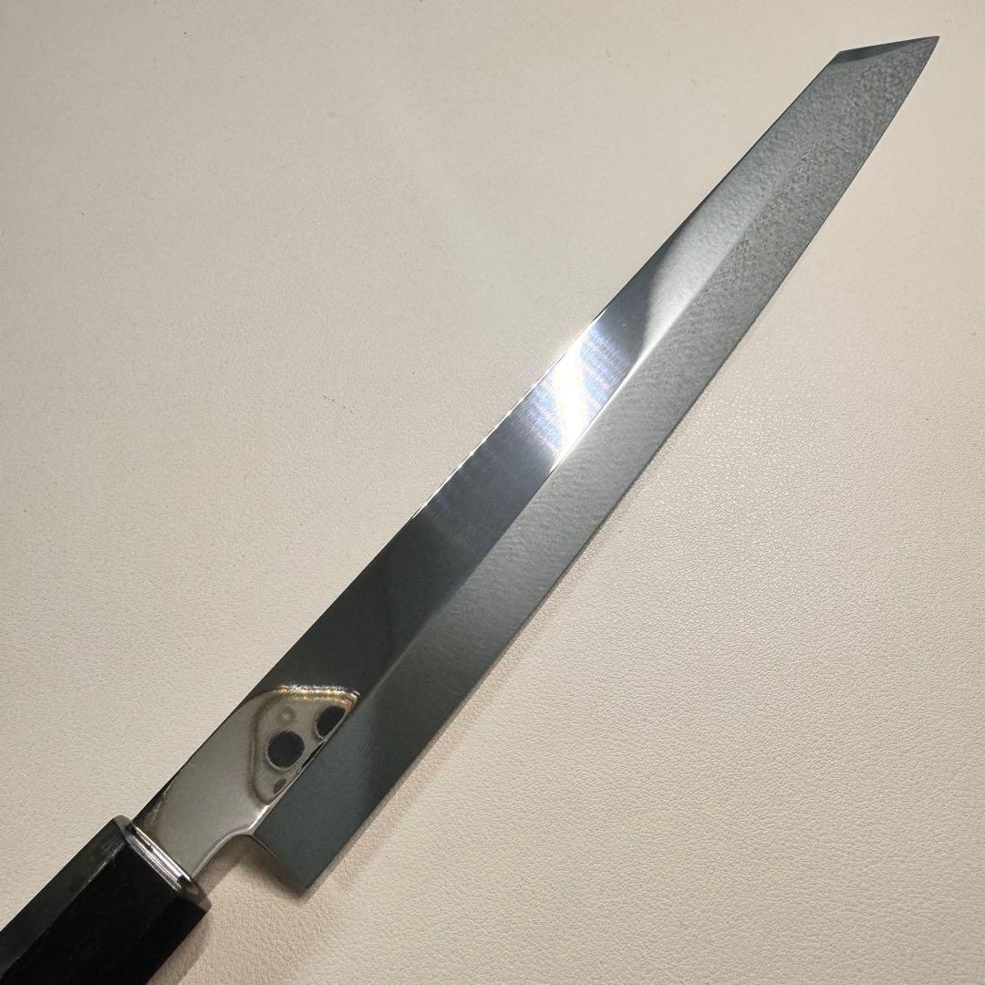 270mm 切付柳刃包丁 鏡面　黒檀八角柄 刺身包丁 「全鋼」︔