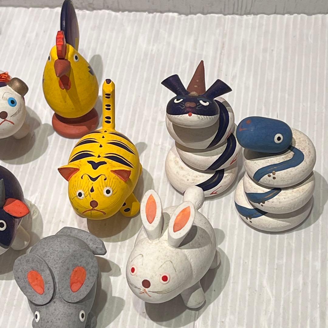 【おぐら屋　木彫人形十二支】　おまとめ　鳥取県　岩美　郷土玩具　挽物細工