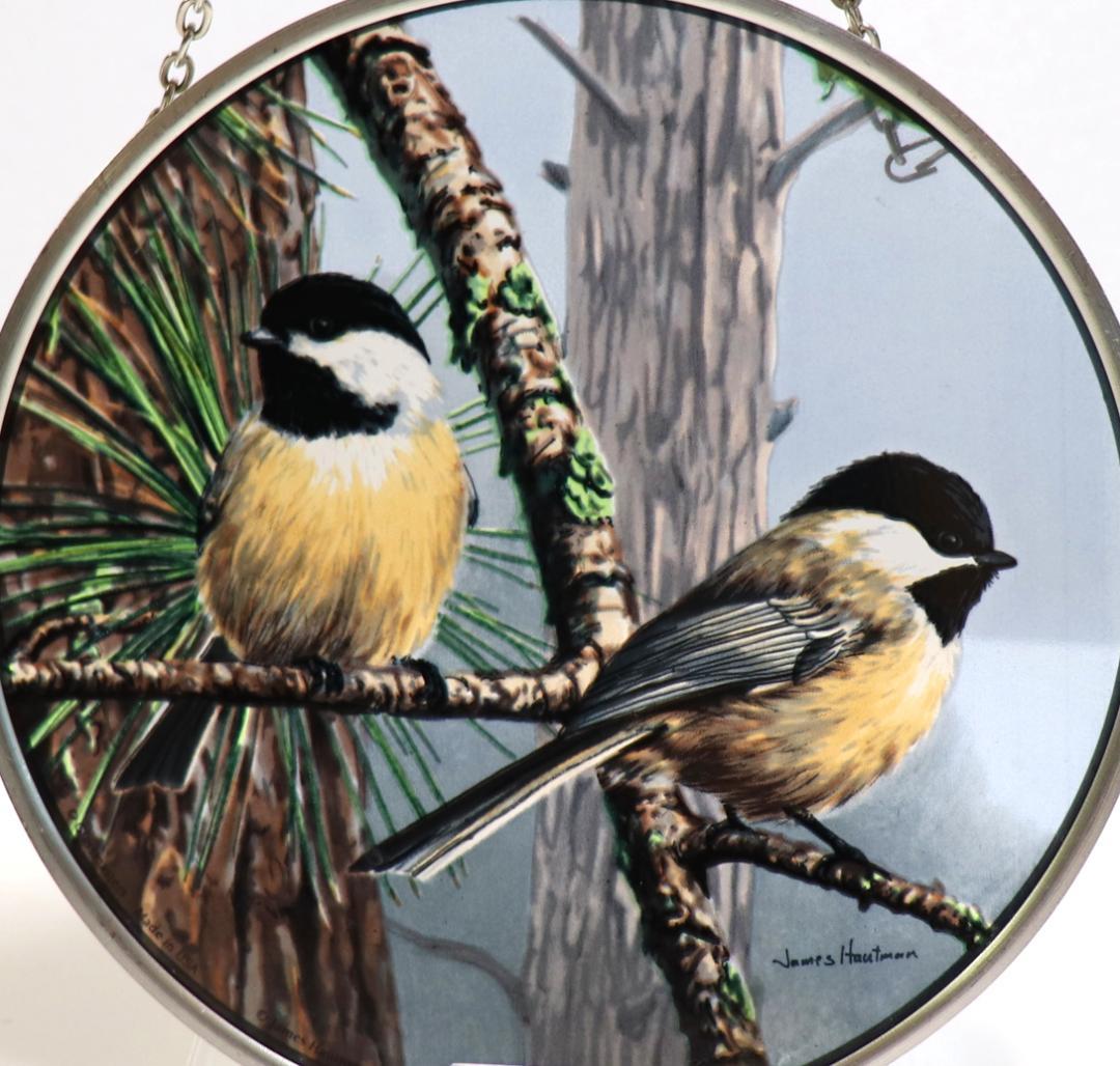 アカマツとアメリカコガラ ヴィンテージ ステンドグラス 鳥 ジム・ハウトマン