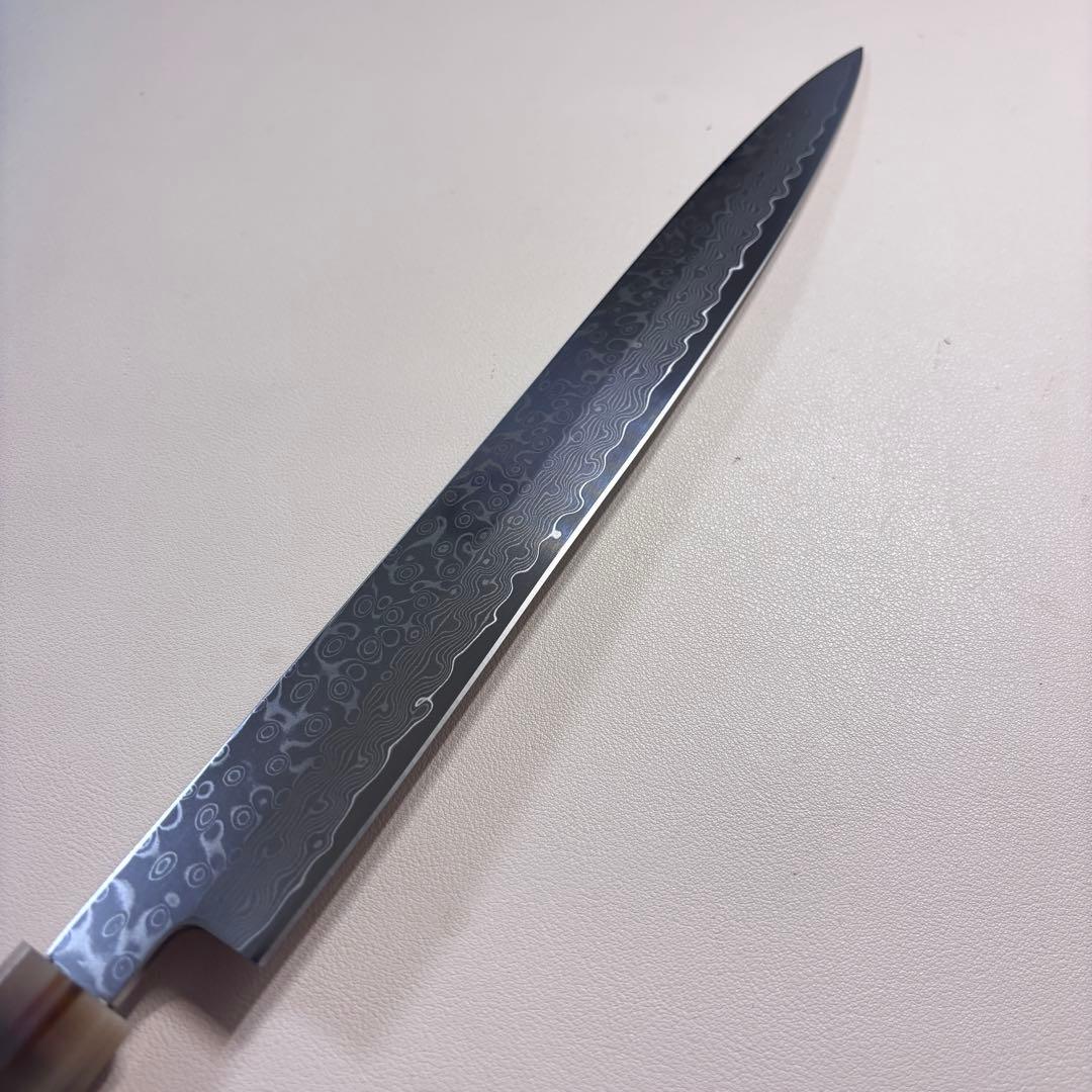 尺　300mm 墨流しダマスカス 柳刃包丁 黒檀本 牛八角柄　刺身包丁 和包丁ᙁ