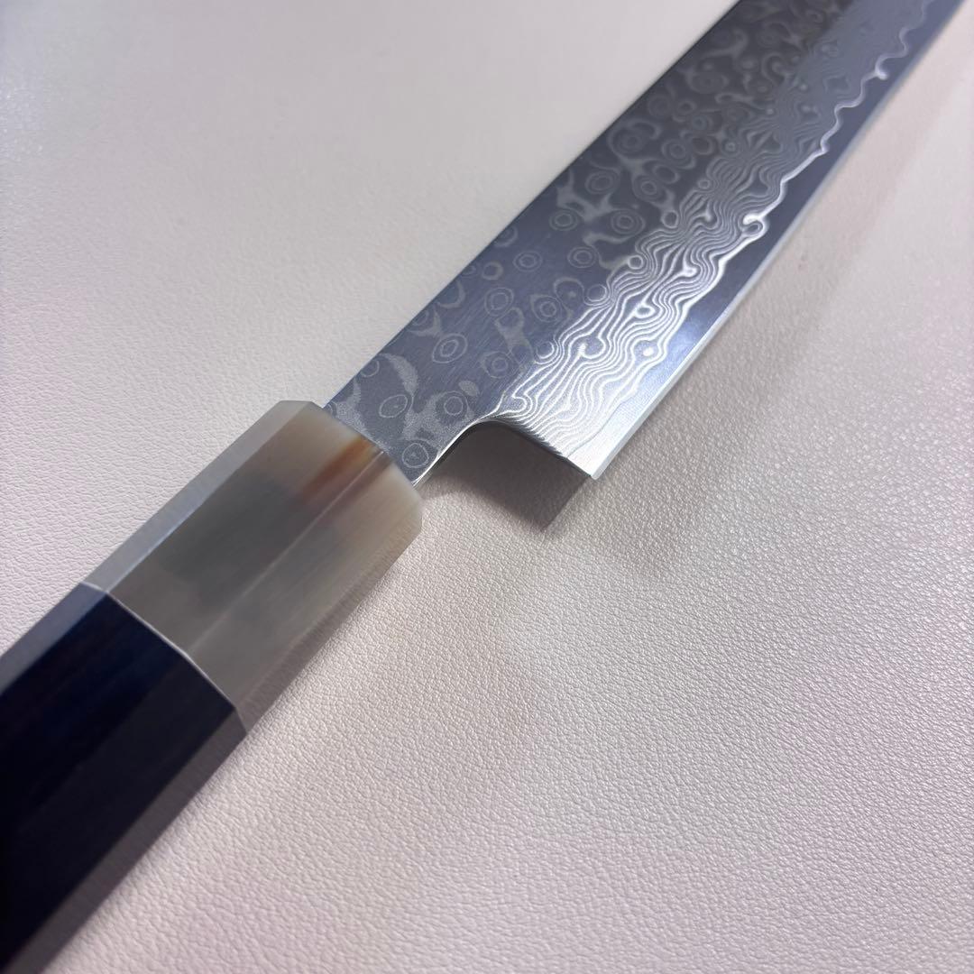 尺　300mm 墨流しダマスカス 柳刃包丁 黒檀本 牛八角柄　刺身包丁 和包丁ᙁ
