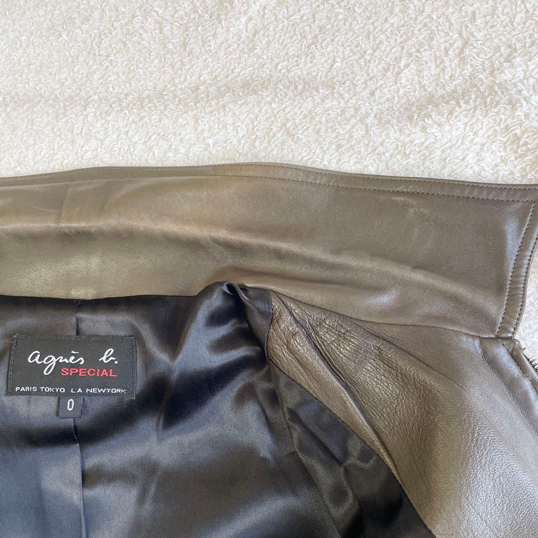 美品 サイズ0 アニエスベースペシャル シングルライダースジャケット カーキ