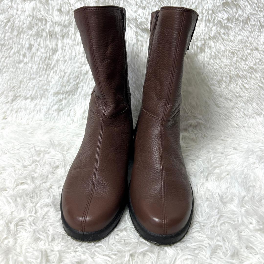 【新品・未使用級】ecco レザーシボ加工ブーツ ブラウン 24cm 3E