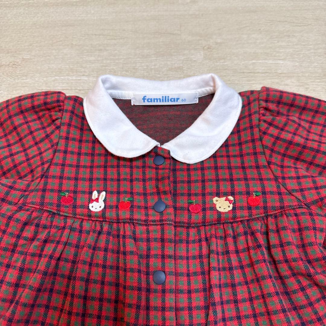 familiar 赤 チェック柄カバーオール 60cm ★新品未使用★ロンパース