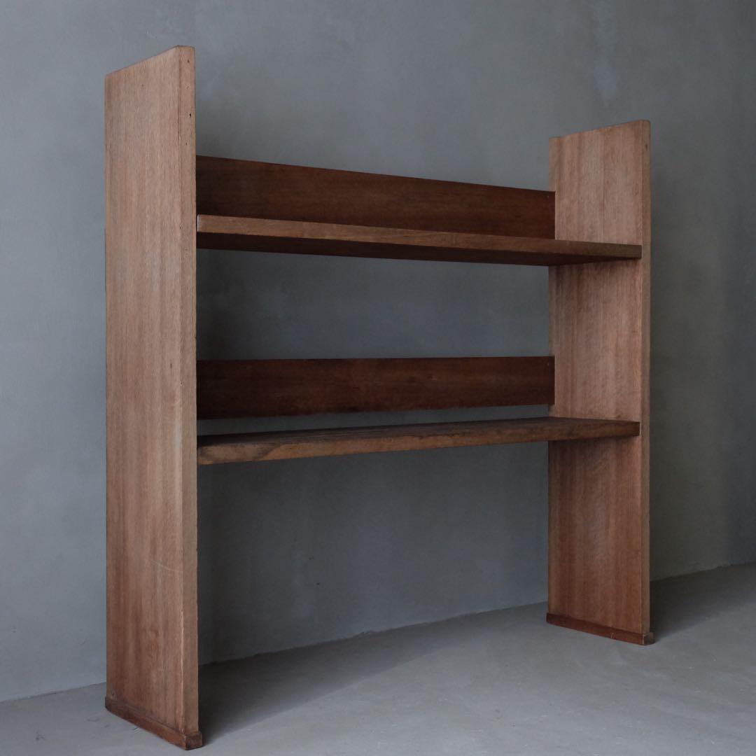 ラワン材 2段収納棚　陳列棚 飾り棚 本棚 ラック シェルフ 古家具 昭和レトロ