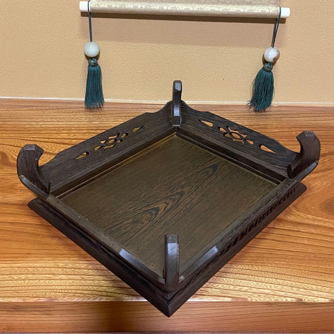 唐木(縞黒檀）の透かし彫り花台・盆栽飾り台