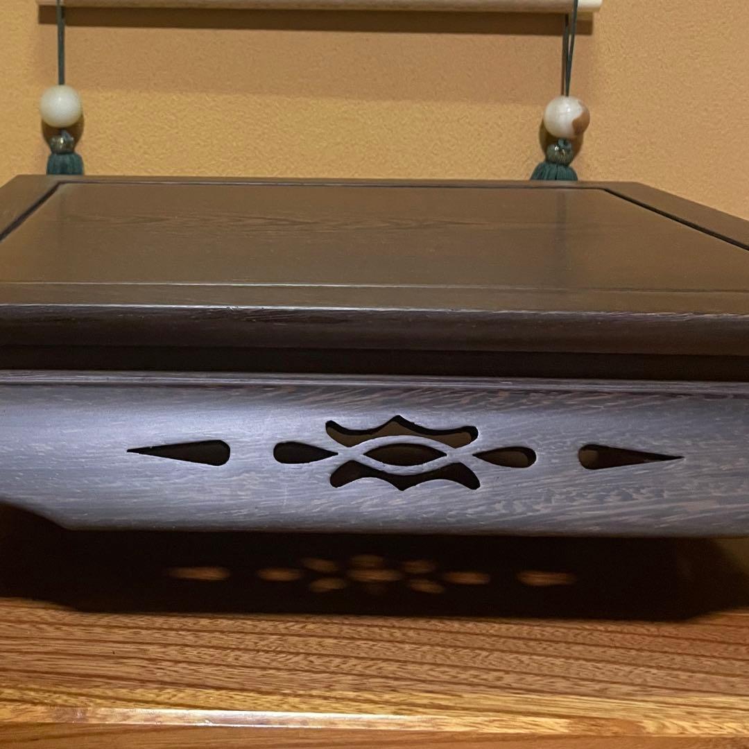 唐木(縞黒檀）の透かし彫り花台・盆栽飾り台