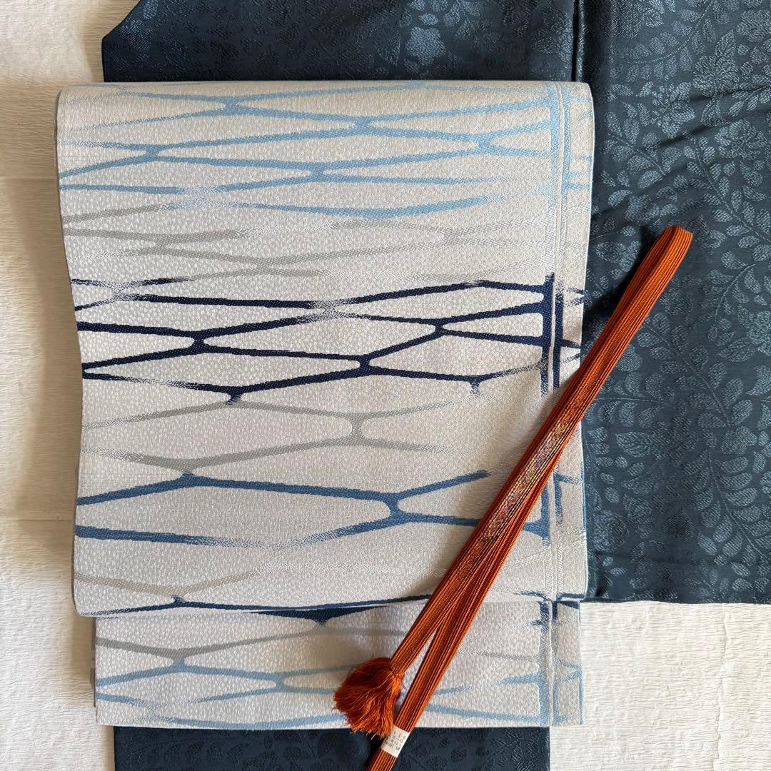 天然灰汁醗酵建藍染　中西秀典　証紙あり　袋帯　帯締めセット