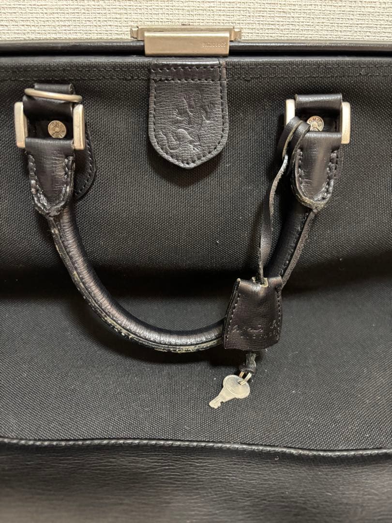 アニエスベー ブラック キャンバス レザーボストンバッグ