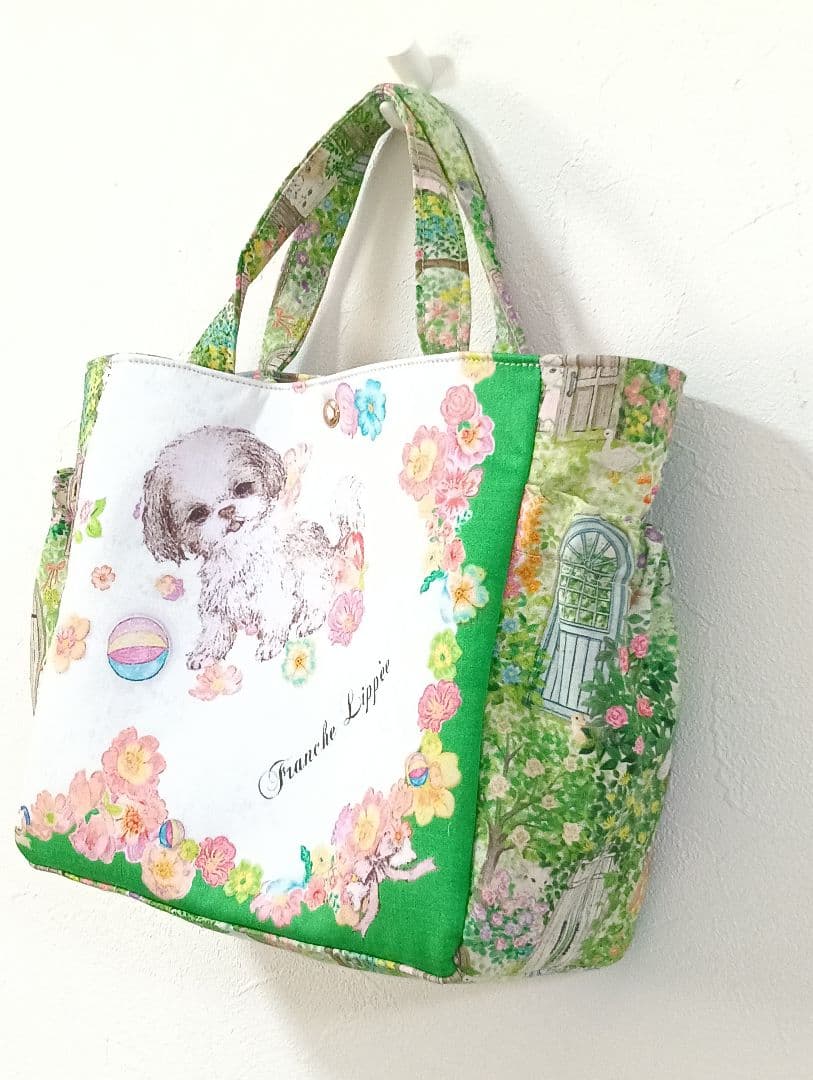 横ギャザーポケット付きトートバッグ フランシュリッペ犬柄
