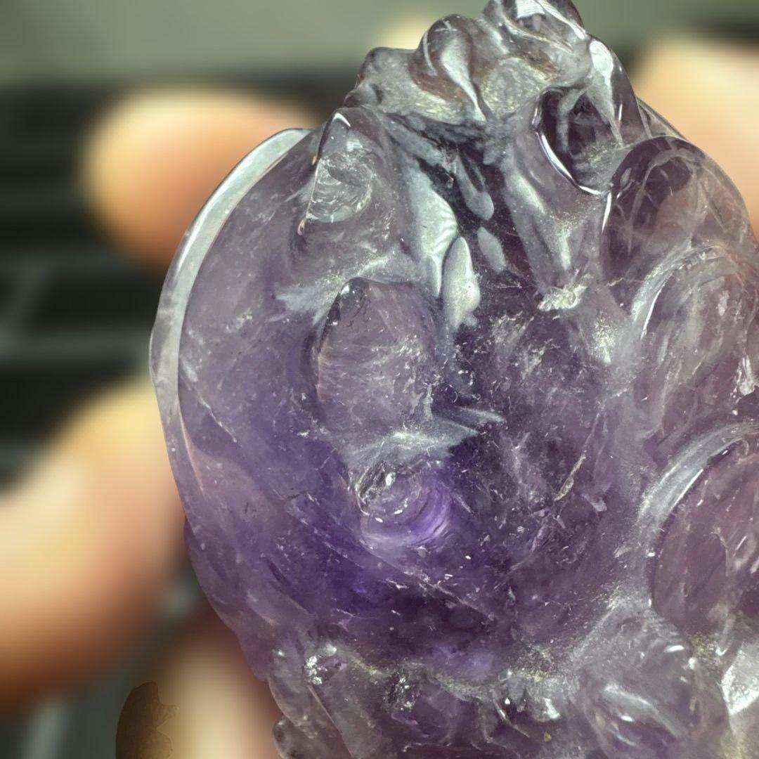 ウルグアイ産 アメジスト ロングイ（龍亀）彫刻 台座付き