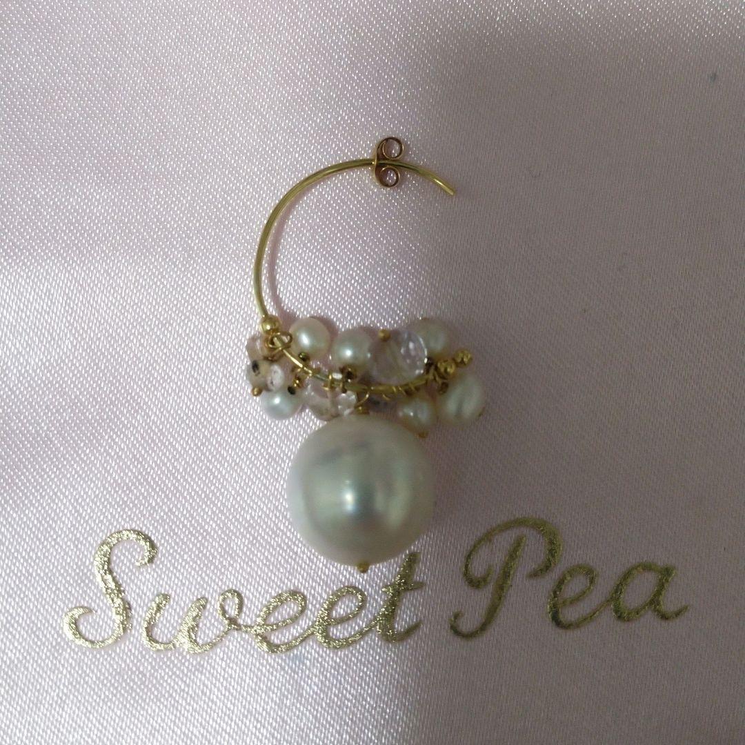 【※希少大粒パール】セミバロックパール15㎜ 全長3.8㎝ 12石フープ2.3㎝