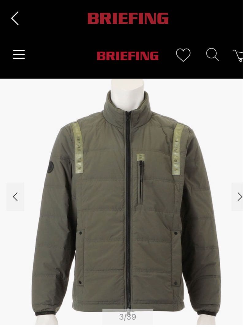 ブリフィングBRIEFING メンズブルゾン　パデットジャケットグリーン