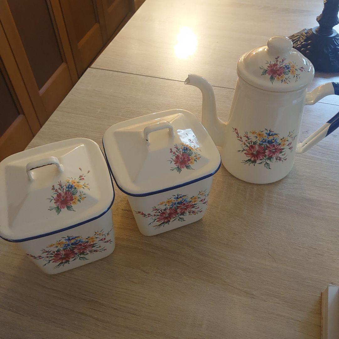 【希少価値】フランス製　アンティーク　ホーロー　ポット　容器