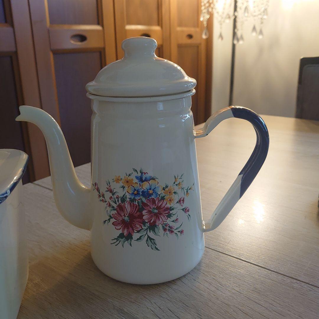 【希少価値】フランス製　アンティーク　ホーロー　ポット　容器