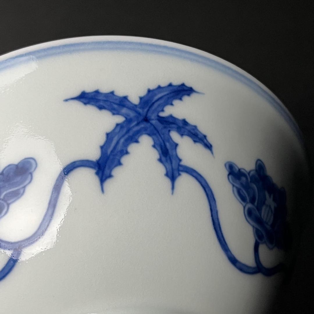 唐物 青花花紋碗 大明成化年製 款 中国美術 古玩 SH92