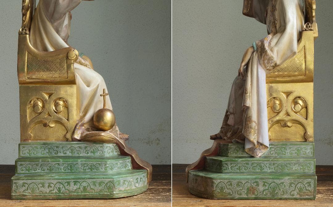 王であるイエス 坐像 69cm サクレクール グラスアイ 宗教彫刻/H513