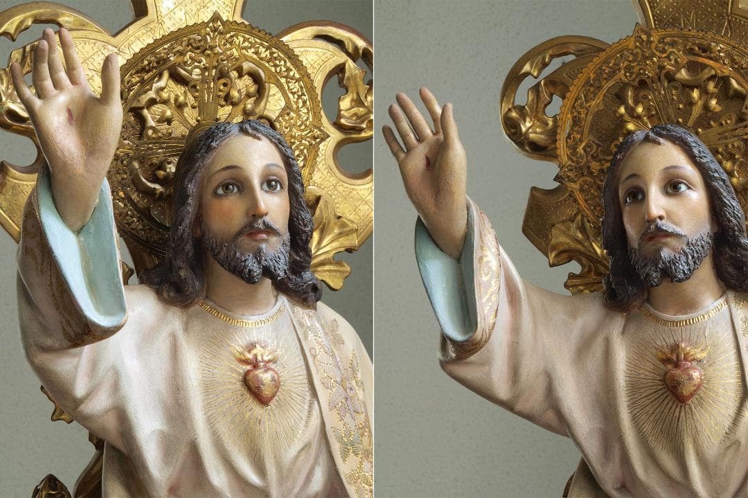 王であるイエス 坐像 69cm サクレクール グラスアイ 宗教彫刻/H513