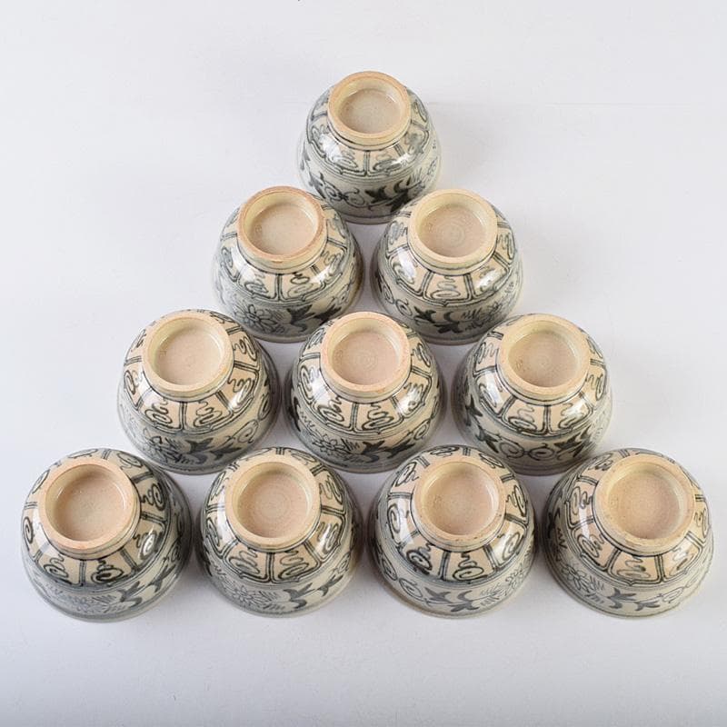 茶道具　楽山焼　楽山窯造　安南染付　花唐草文　数茶碗　十客　共箱　MR9239B