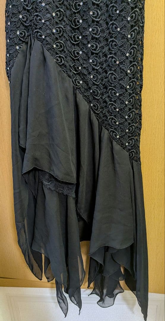 アルゼンチンタンゴ 社交ダンス黒のビーズ刺繍とシフォンワンショルダーダンスドレス