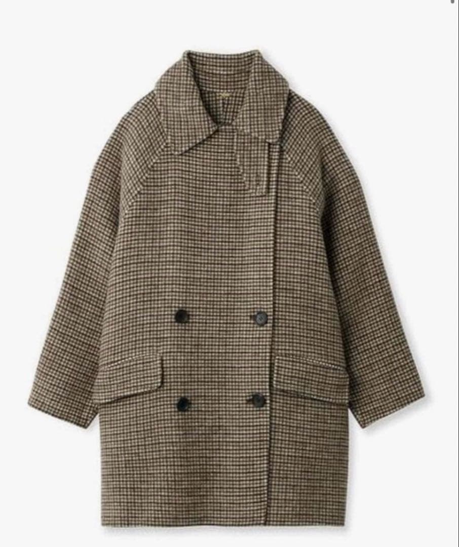 ミラオーウェン　衿ストラップハーフ丈リバーPコート　チェック柄