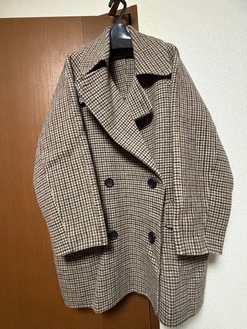 ミラオーウェン　衿ストラップハーフ丈リバーPコート　チェック柄