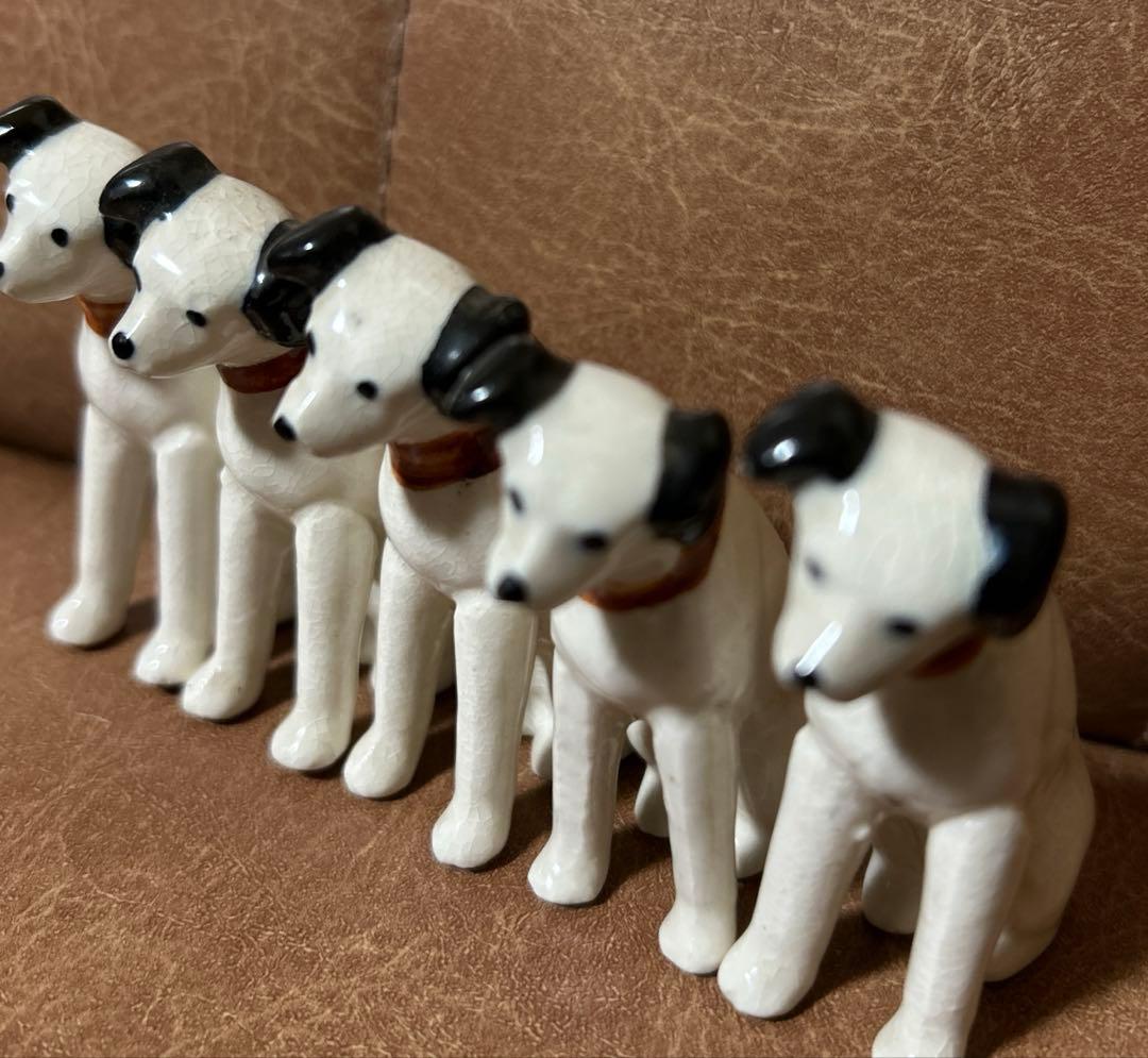 ★希少昭和レトロ◆Victor◆ビクター犬◆ニッパー犬の置物◆陶器製5匹セット