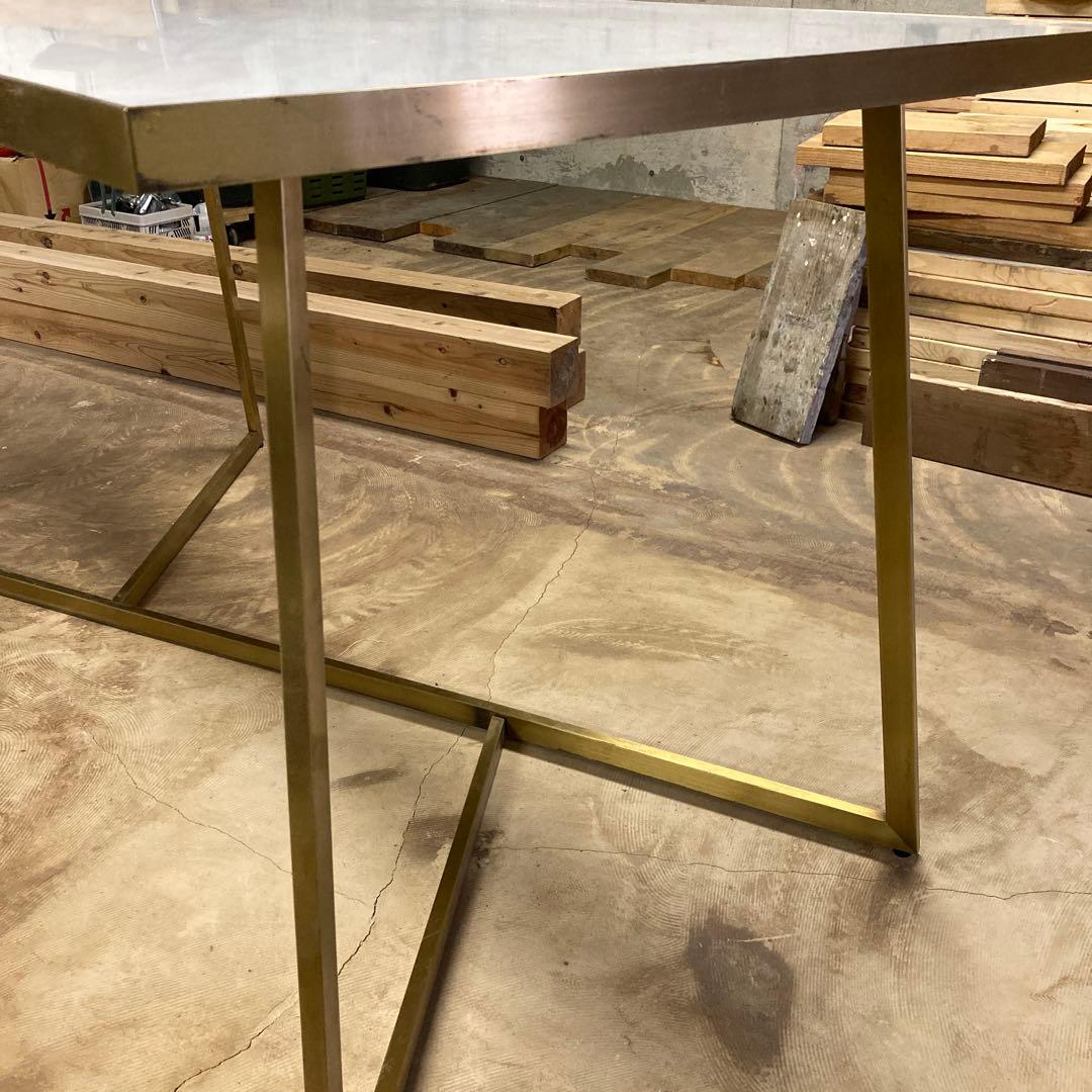 【送料込み】アンティーク　大理石風テーブル　ゴールドフレーム　店舗什器