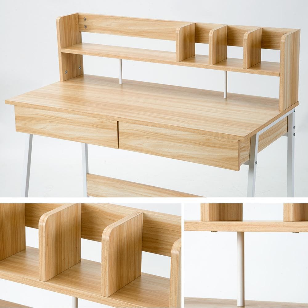 引き出し付き パソコンデスク 学習机 勉強机 ミシン台 収納付き 天然木目調