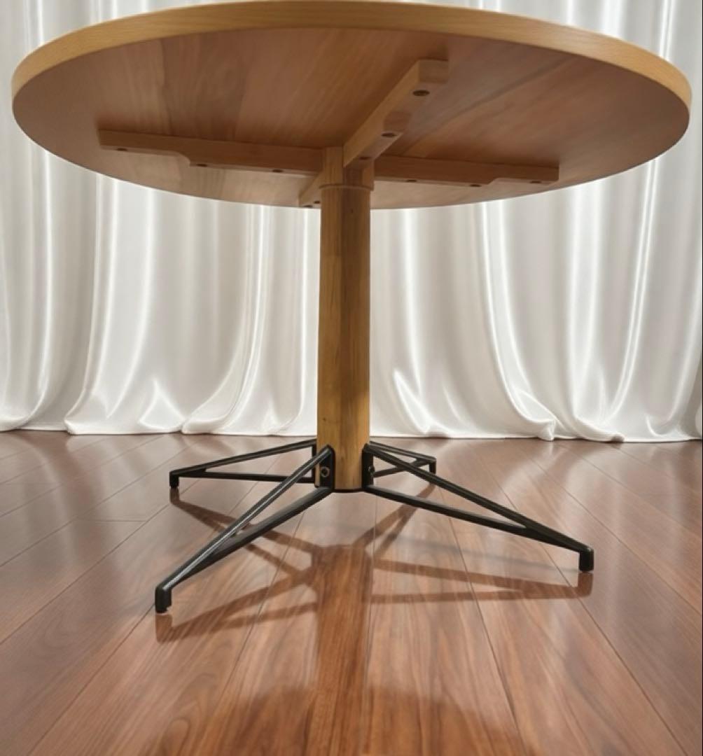 16万円品　高級　ラウンドダイニングテーブル｜オーク無垢風｜アイアン脚