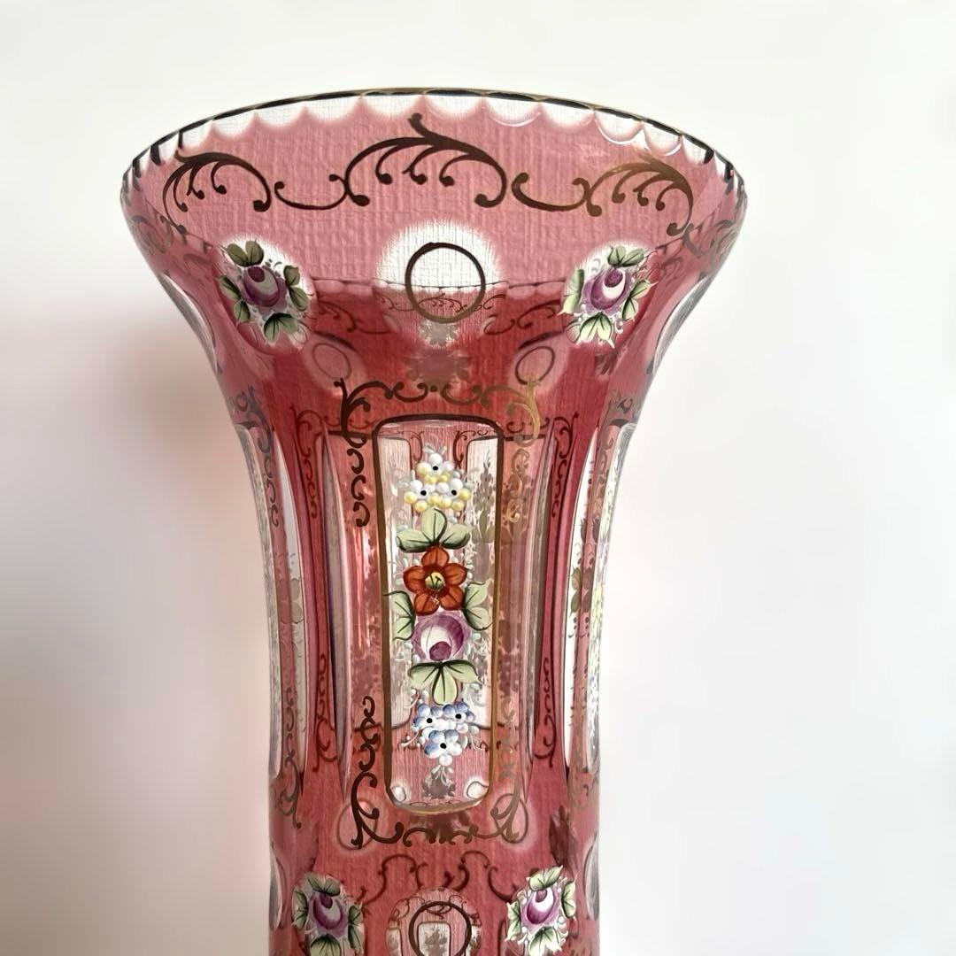 ボヘミアンガラス　花瓶　ボヘミアグラス　ボヘミアングラス　アンティーク