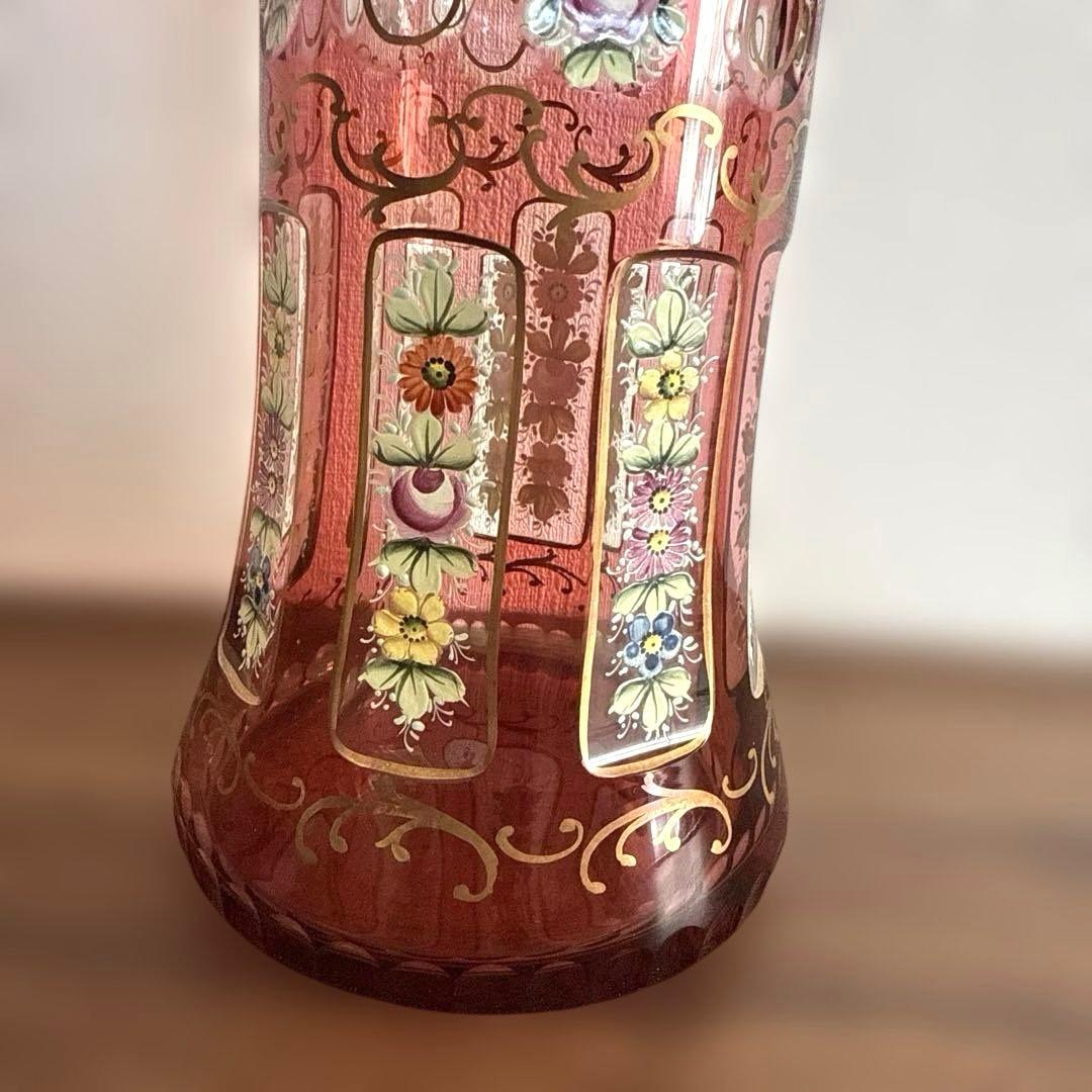 ボヘミアンガラス　花瓶　ボヘミアグラス　ボヘミアングラス　アンティーク