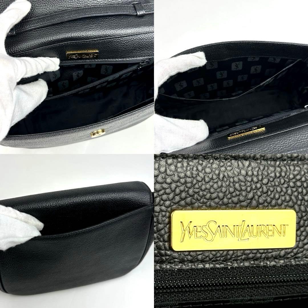 美品■イヴサンローラン　ショルダーバッグ　2way　YSL　エンボス　レザー　黒