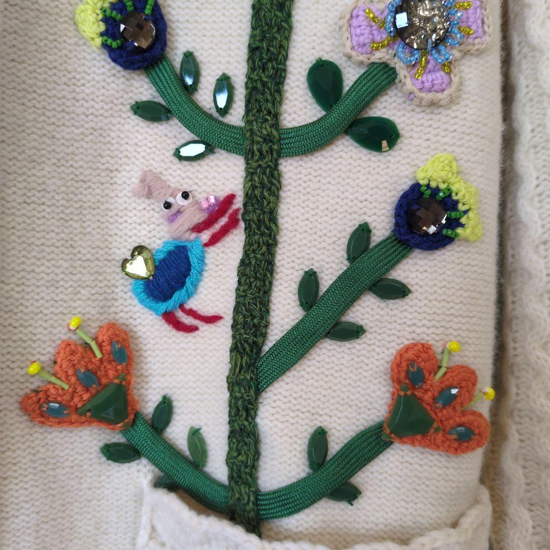 専用です。 アルベロベロ♥️ぶたさん花ビジュ刺繍 ウールロングカーディガン