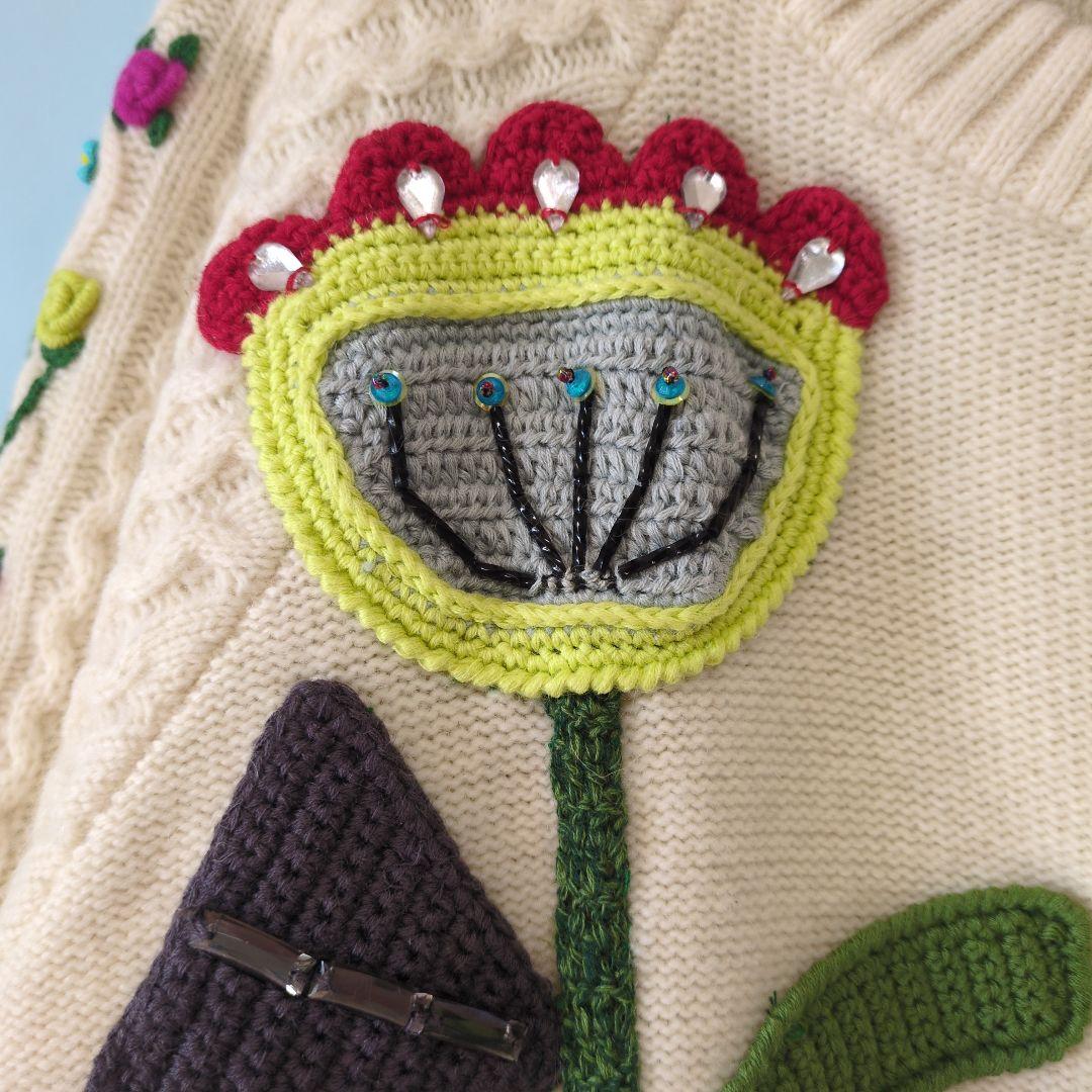 専用です。 アルベロベロ♥️ぶたさん花ビジュ刺繍 ウールロングカーディガン